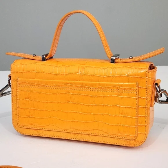 MARCELL VON BERLIN MAXI CROSSBODY BAG ORANGE CROC CROC EMBOSSED GLOSSY LEATHER - Picture 8 of 11